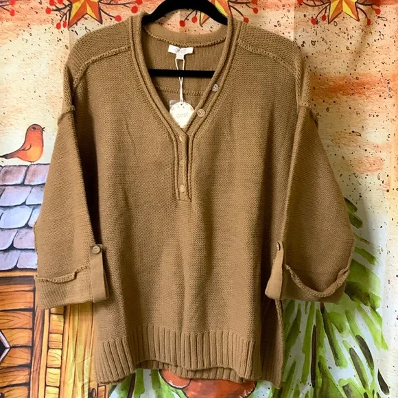 NWT brown sweater/3/4 sleeves with split sides - Picture 1 of 8